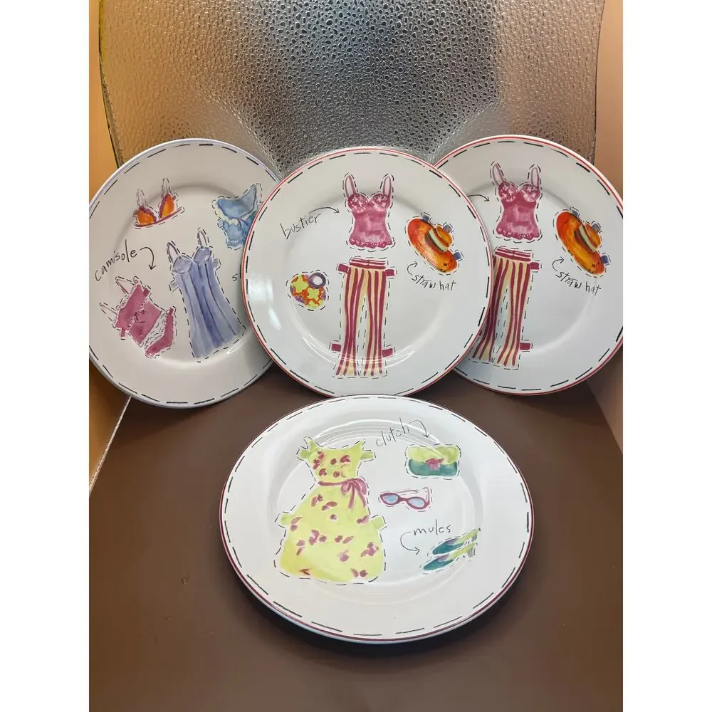 CIB Paper Dolls Fashion Salad Plates Set of 4 Boxed 8 Inch Ceramic